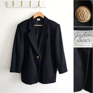 🖤 Vintage Jaclyn Smith Classic Black Wool Blazer Gold Button Size 16P Petite
